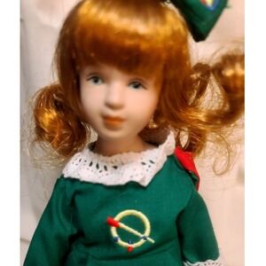 Vintage 90's Porcelain Irish Dancer Doll Red Hair Green Celtic Embroidered Dress
